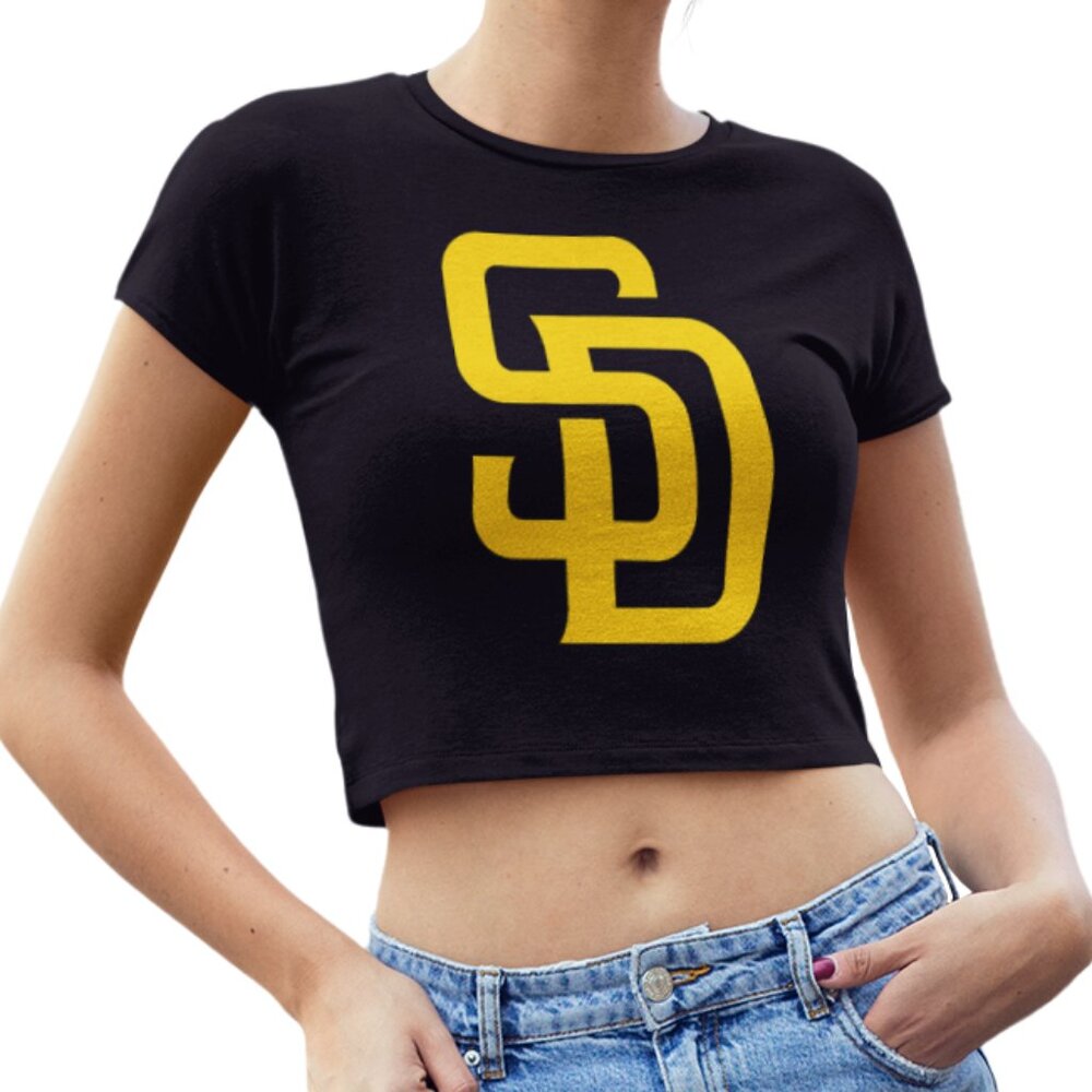 NEW San Diego Padres SD Team Color Pop Form Fit Crop Top Shirt BLACK